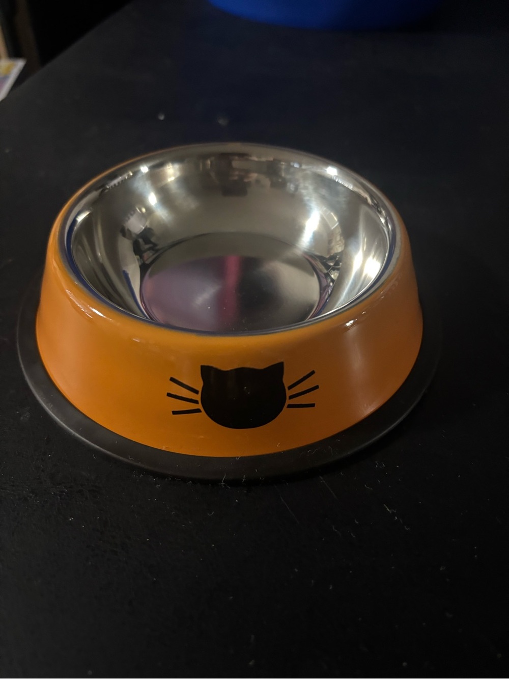 Orange/ Black cat food dish